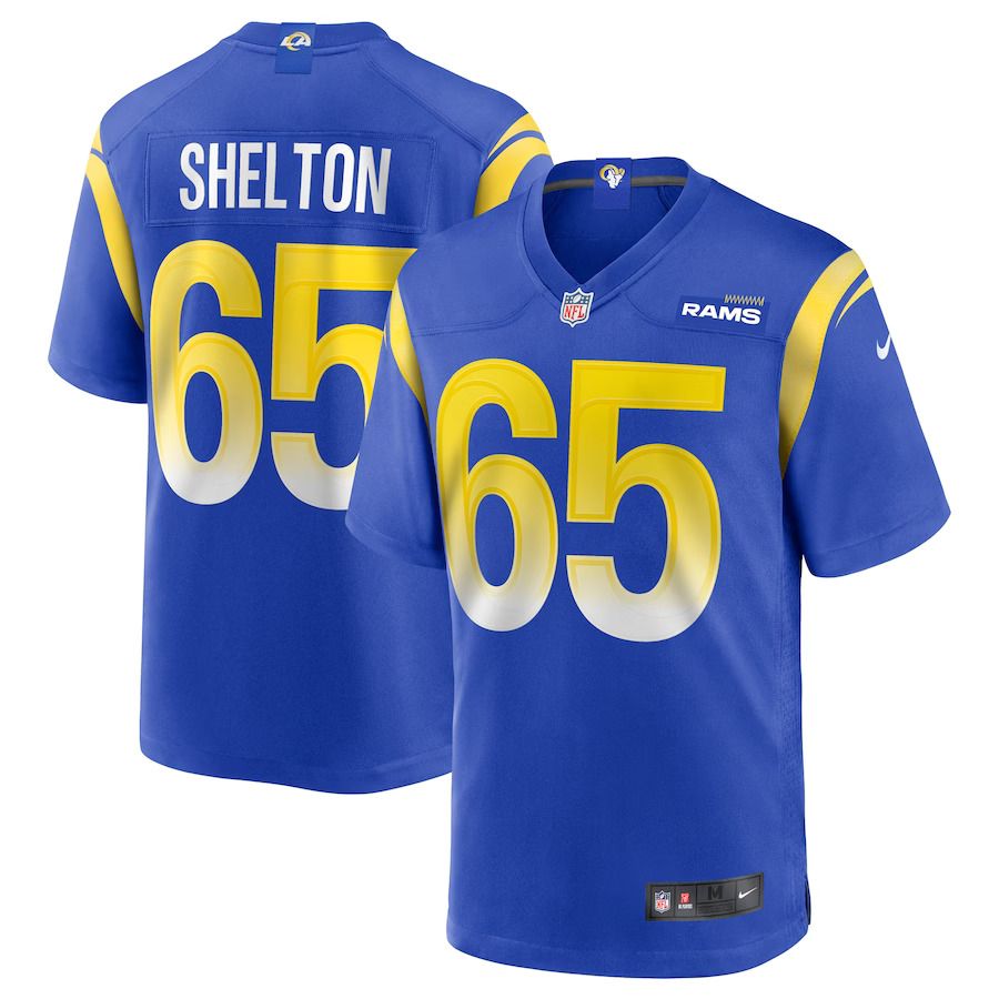 Men Los Angeles Rams 65 Coleman Shelton Nike Royal Game NFL Jersey